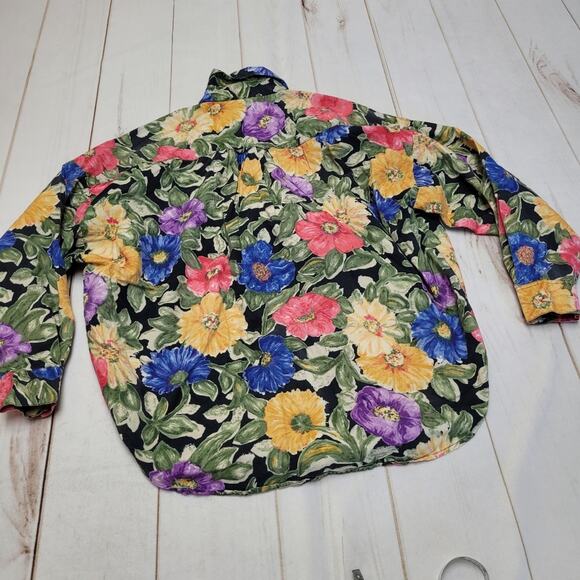 Vintage 90s At last bright floral flower long sleeve button down top vibrant y2k - Picture 5 of 5